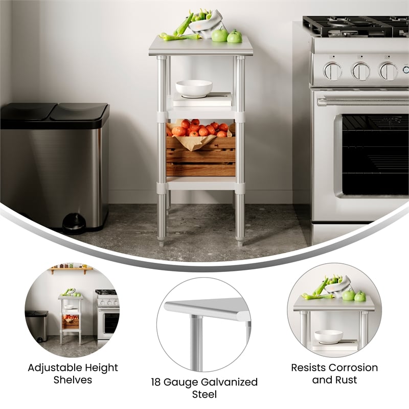 Commercial Stainless Steel 18 Gauge Work Table with 2 Undershelves - 24x18