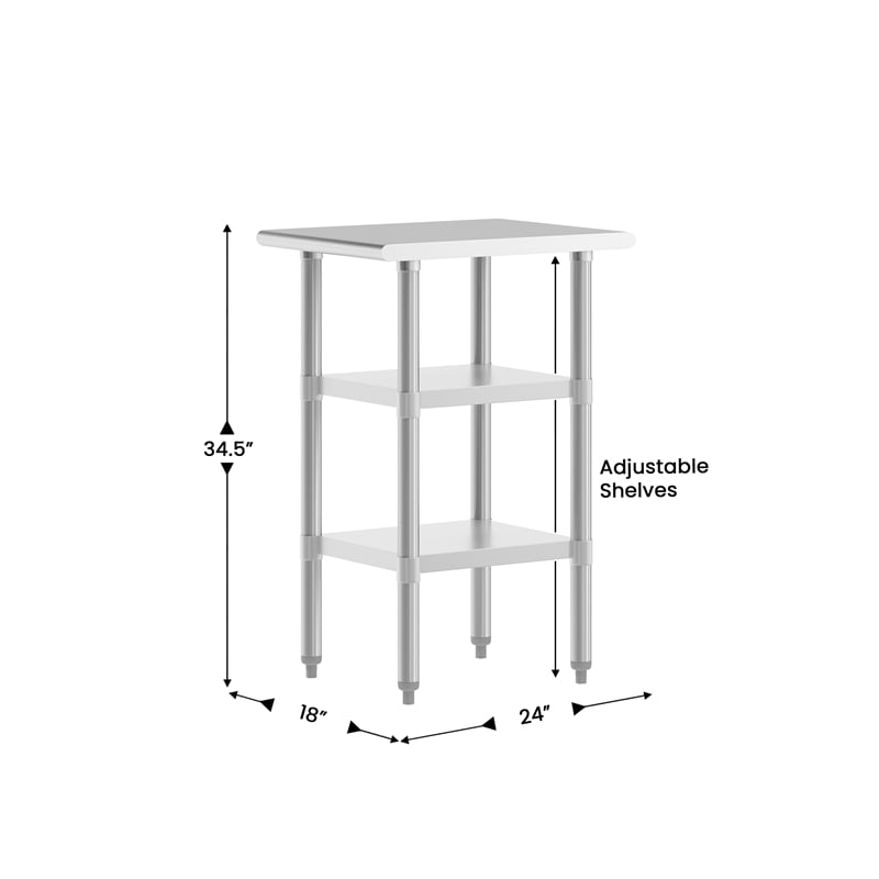 Commercial Stainless Steel 18 Gauge Work Table with 2 Undershelves - 24x18