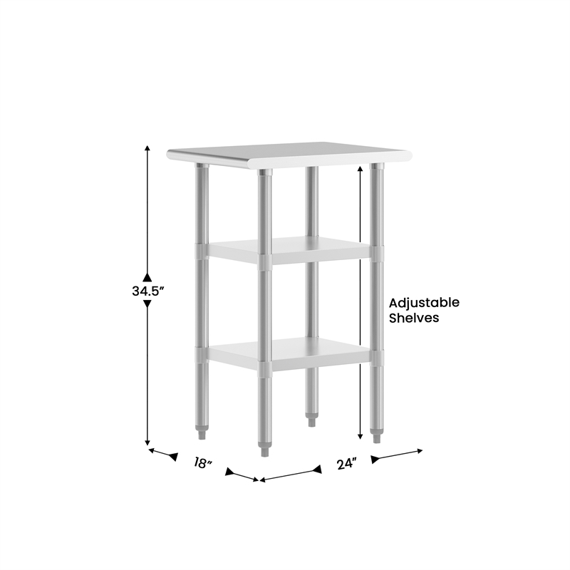 Commercial Stainless Steel 18 Gauge Work Table with 2 Undershelves - 24x18