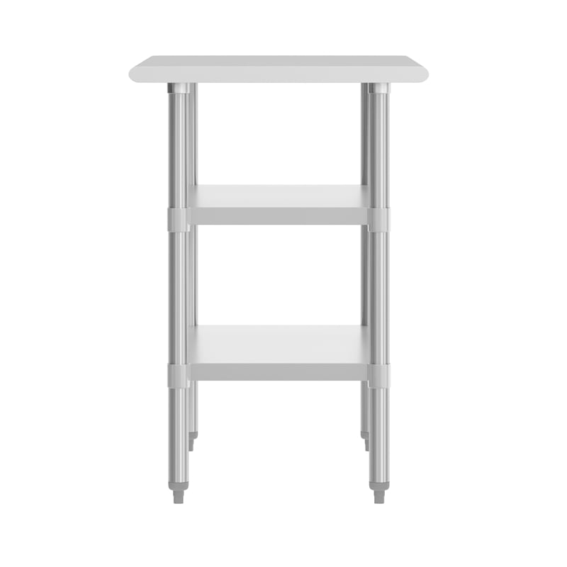 Commercial Stainless Steel 18 Gauge Work Table with 2 Undershelves - 24x36