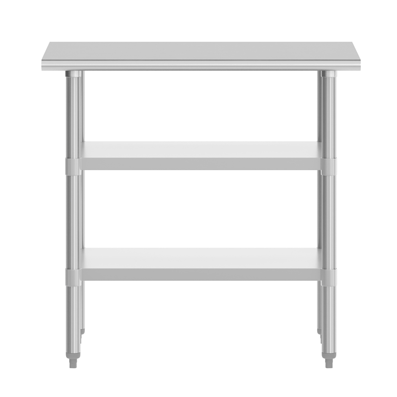 Commercial Stainless Steel 18 Gauge Work Table with 2 Undershelves - 24x36