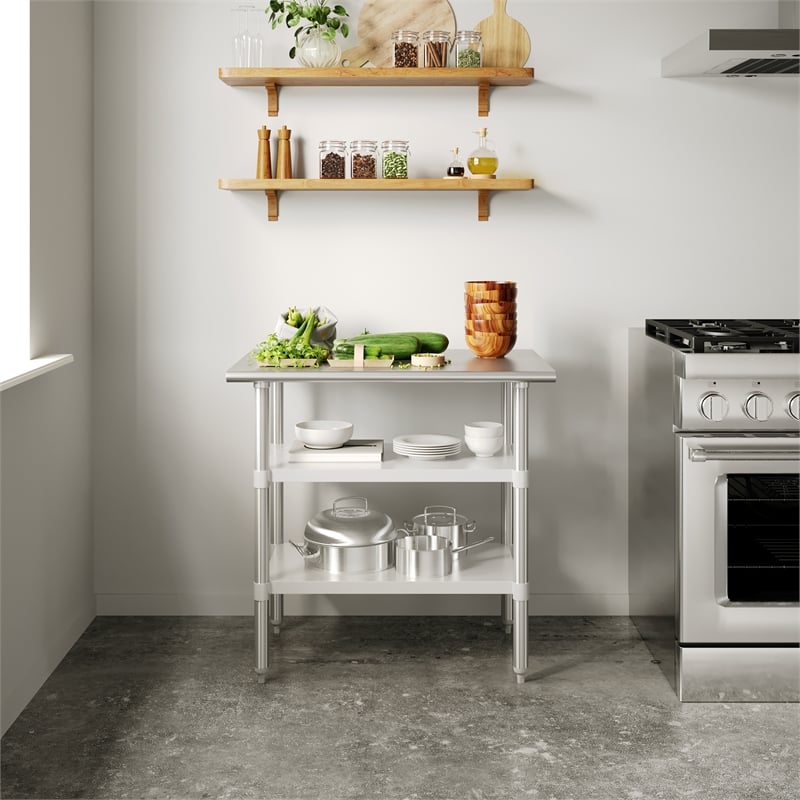 Commercial Stainless Steel 18 Gauge Work Table with 2 Undershelves - 24x36