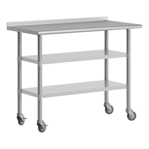 commercial stainless steel work table with backsplash and 2 undershelves -24x48