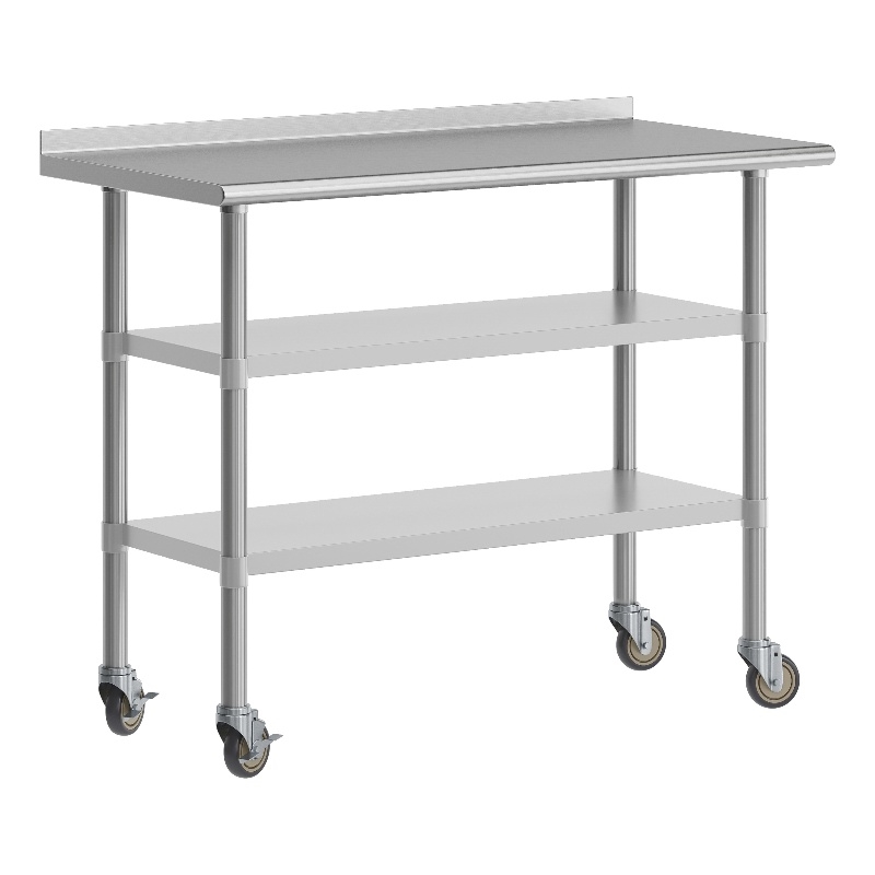 Commercial Stainless Steel Work Table with Backsplash and 2 Undershelves -24x48