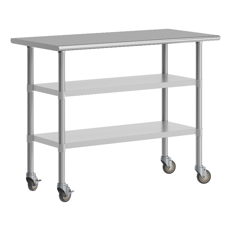 Commercial Stainless Steel Work Table with Dual Undershelves and Casters - 24x48