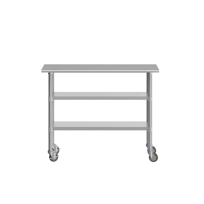 Commercial Stainless Steel Work Table with Dual Undershelves and Casters - 24x48