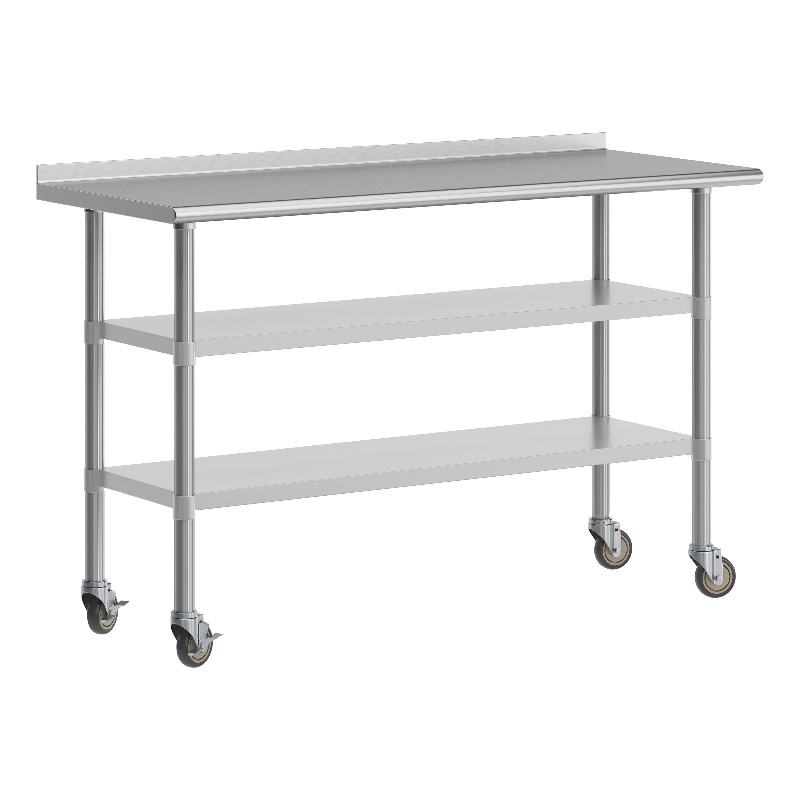 Commercial Stainless Steel Work Table with Backsplash and 2 Undershelves -24x60