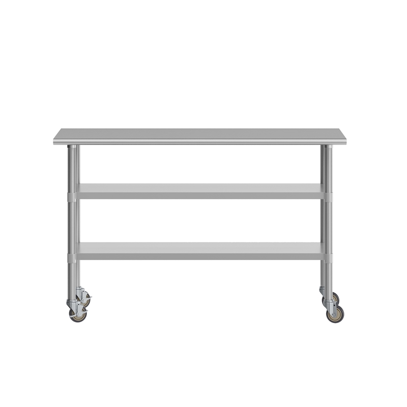 Commercial Stainless Steel Work Table with Dual Undershelves and Casters - 24x60