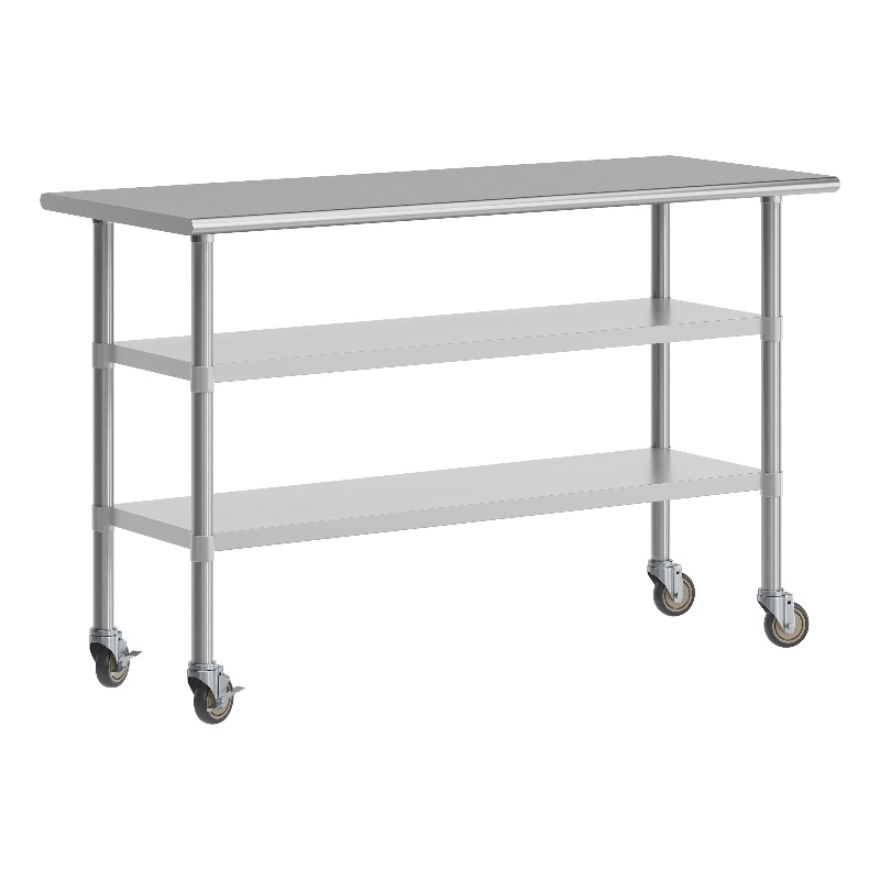 Commercial Stainless Steel Work Table with Dual Undershelves and Casters - 24x60