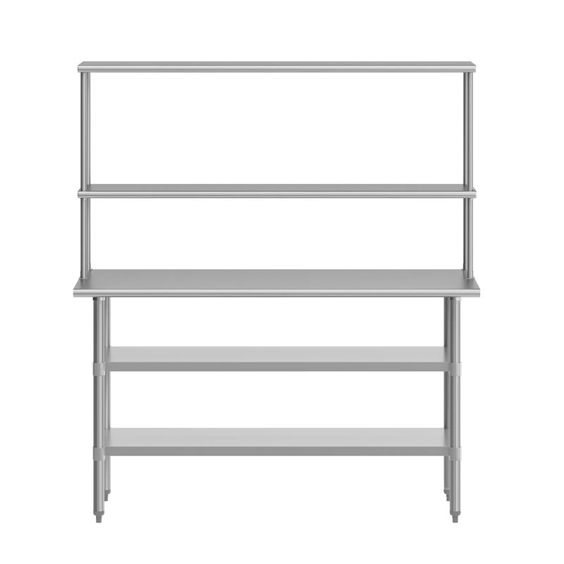 Commercial Stainless Steel Work Table with 2 Overshelves and Undershelves-24x60