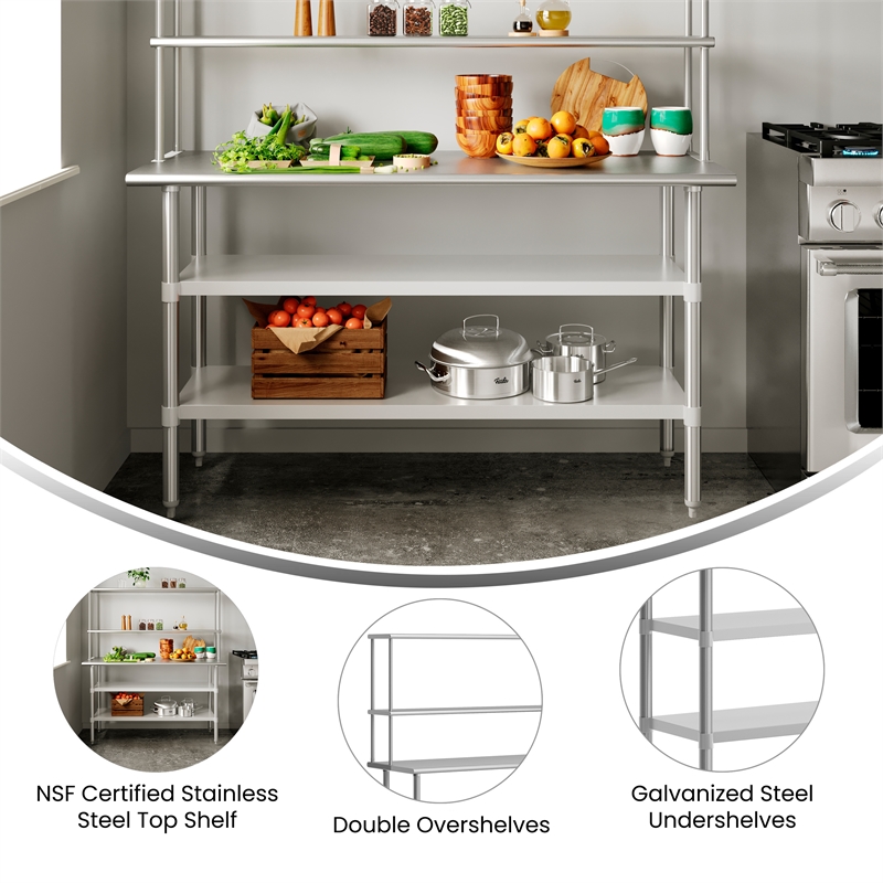 Commercial Stainless Steel Work Table with 2 Overshelves and Undershelves-24x60