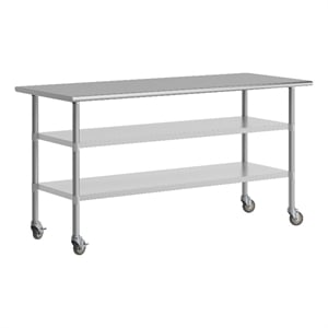 Commercial Stainless Steel Work Table with Dual Undershelves and Casters - 30x72