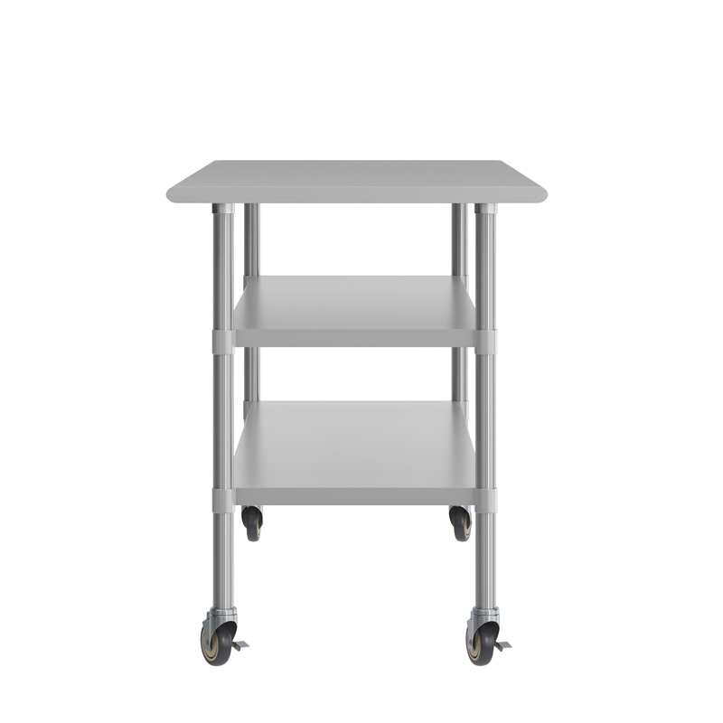 Commercial Stainless Steel Work Table with Dual Undershelves and Casters - 30x72