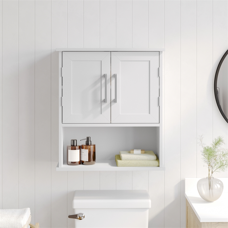 Modern Bathroom Wall Mount Medicine Cabinet with Magnetic Close Doors in White
