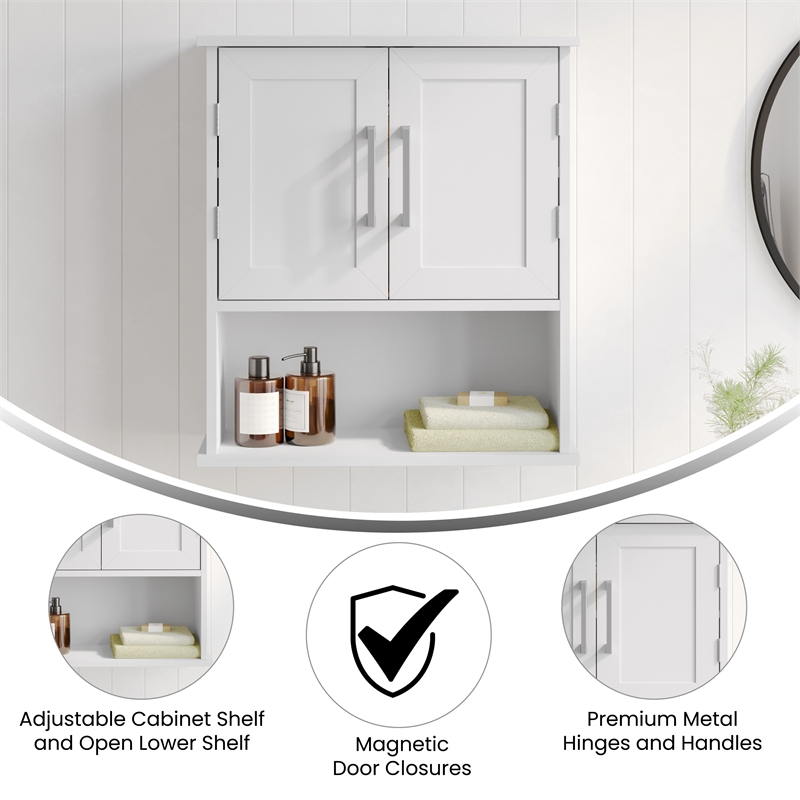 Modern Bathroom Wall Mount Medicine Cabinet with Magnetic Close Doors in White