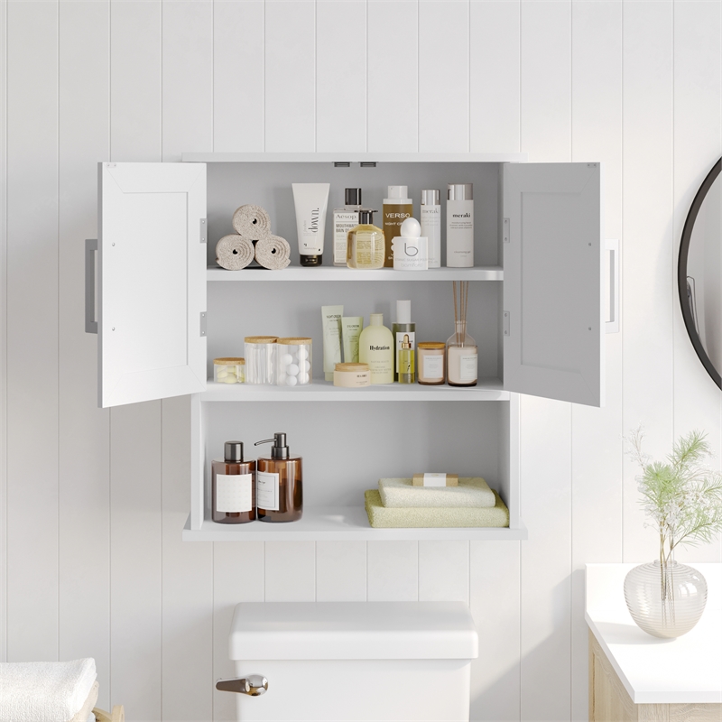 Modern Bathroom Wall Mount Medicine Cabinet with Magnetic Close Doors in White