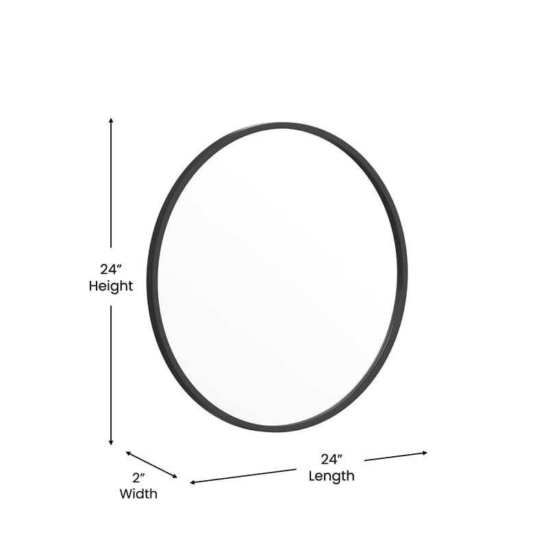 Wall Mount 24 Inch Shatterproof Round Accent Wall Mirror with Black Metal Frame
