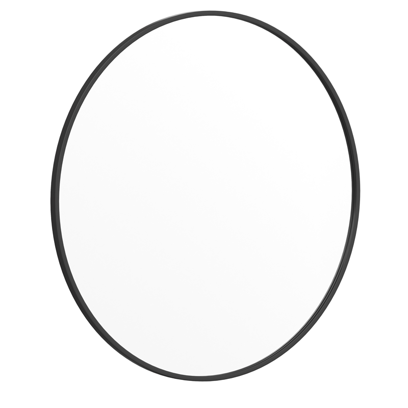 Wall Mount 36 Inch Shatterproof Round Accent Wall Mirror with Black Metal Frame