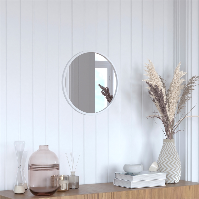 Wall Mount 16 Inch Shatterproof Round Accent Wall Mirror with Silver Metal Frame
