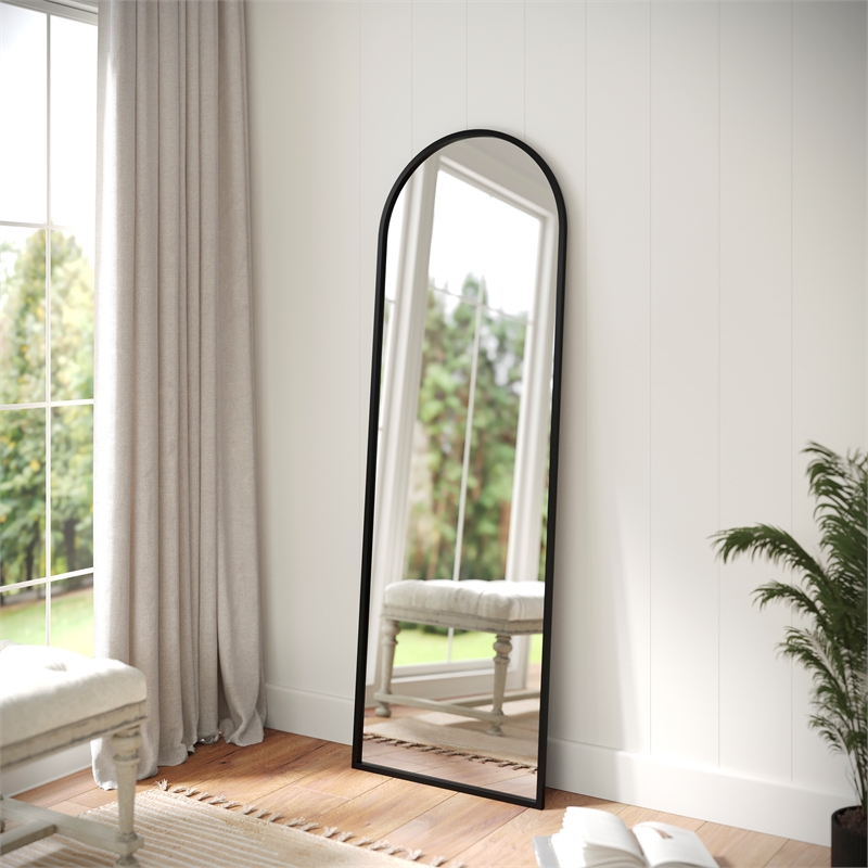 Full Floor Length Arched Mirror with Slim Black Metal Frame- 22
