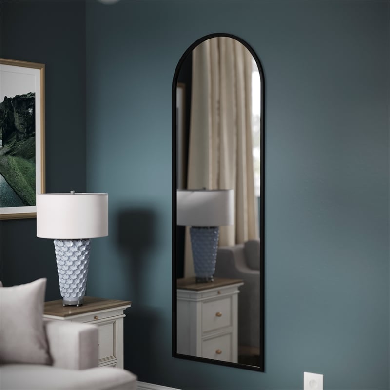Full Floor Length Arched Mirror with Slim Black Metal Frame- 22