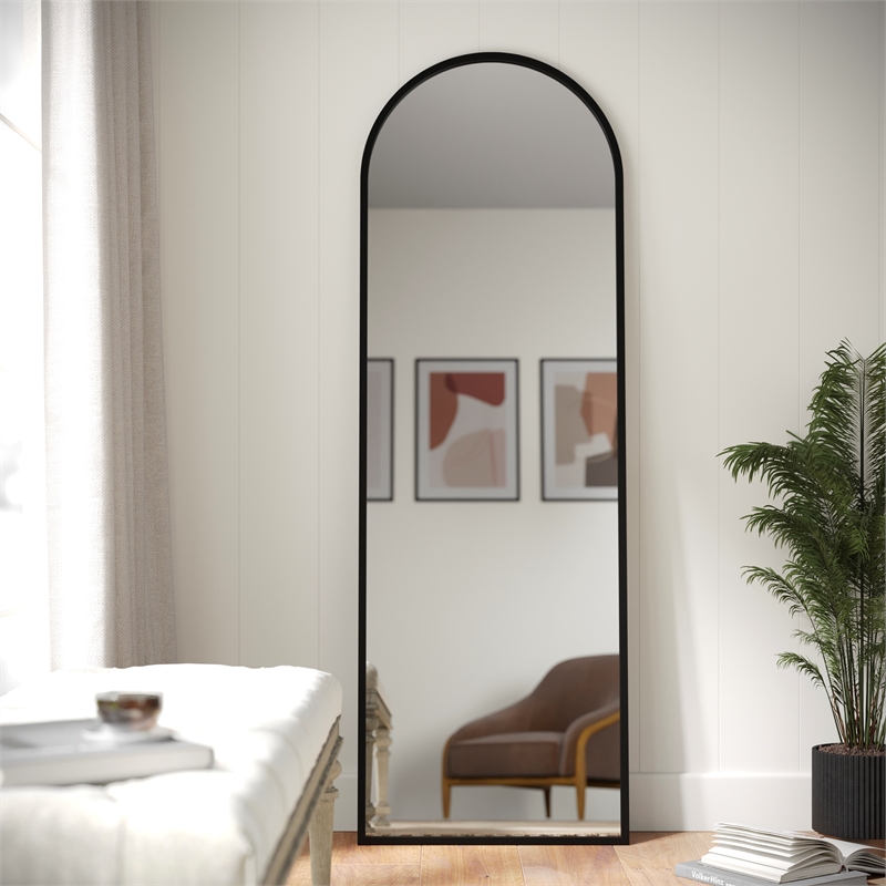 Full Floor Length Arched Mirror with Slim Black Metal Frame- 22