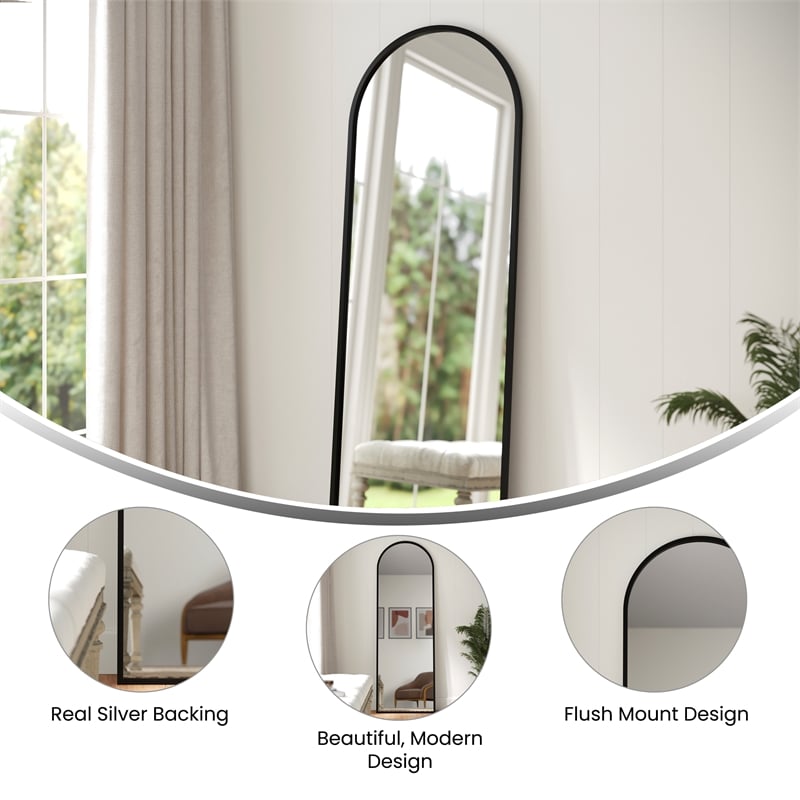 Full Floor Length Arched Mirror with Slim Black Metal Frame- 22