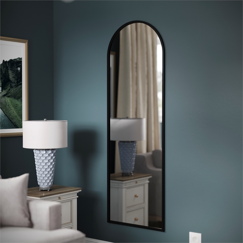 Full Floor Length Arched Mirror with Slim Black Metal Frame- 22