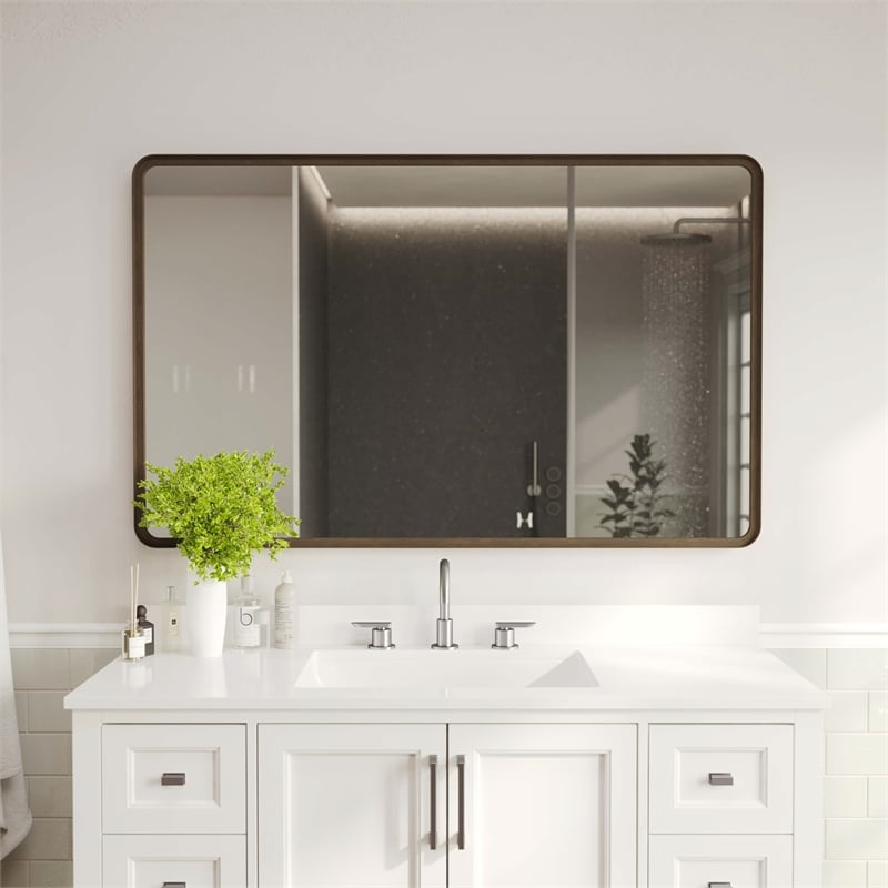 Large Rectangular Accent Mirror with 2 Inch Deep Iron Frame in Brnze - 48