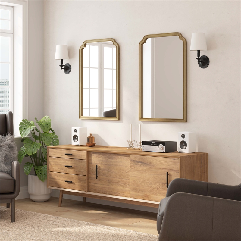 Large Accent Wall Mirror with Solid Rubberwood Frame in Weathered - 36