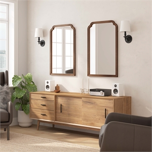 Large Accent Wall Mirror with Solid Rubberwood Frame in Rustic Brown - 36&quot x 24&quot