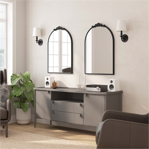 Arched Wall Mirror with Metal Frame with Baroque Detail in Black - 35&quot x 24&quot