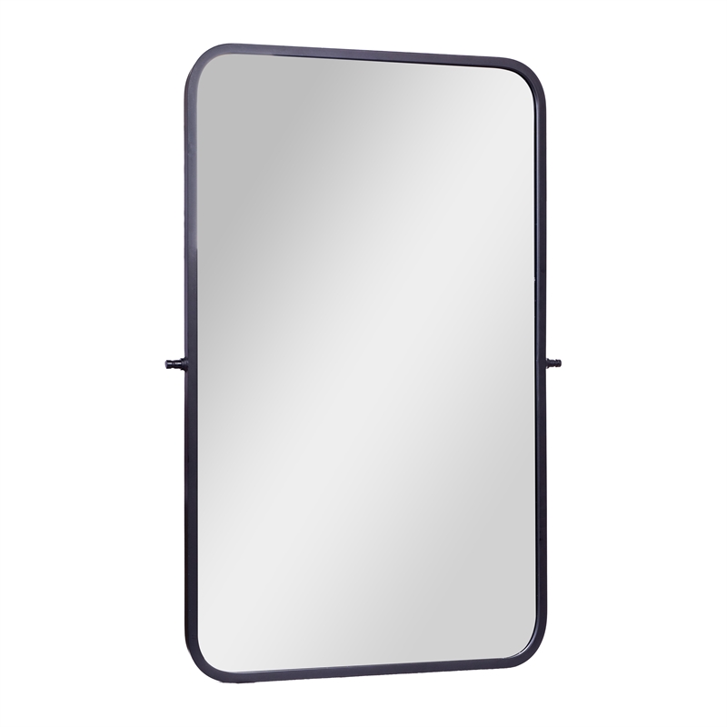 Metal Pivot Wall Mirror with Tilt Feature Slim Style Frame in Black - 35