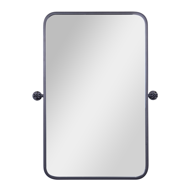Metal Pivot Wall Mirror with Tilt Feature Slim Style Frame in Black - 35