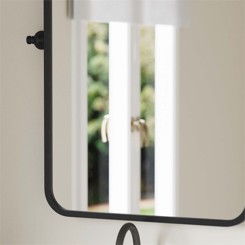 Metal Pivot Wall Mirror with Tilt Feature Slim Style Frame in Black - 35