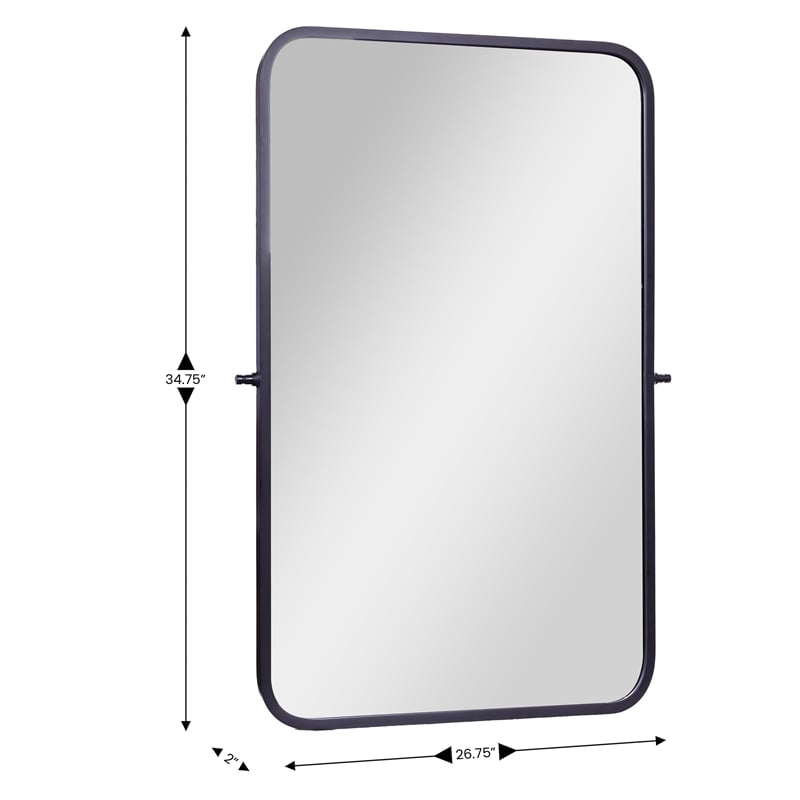 Metal Pivot Wall Mirror with Tilt Feature Slim Style Frame in Black - 35