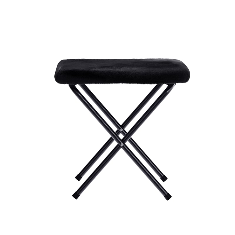 Double Folding Faux Fur Saucer Chair with 2 Ottomans - Black/Black