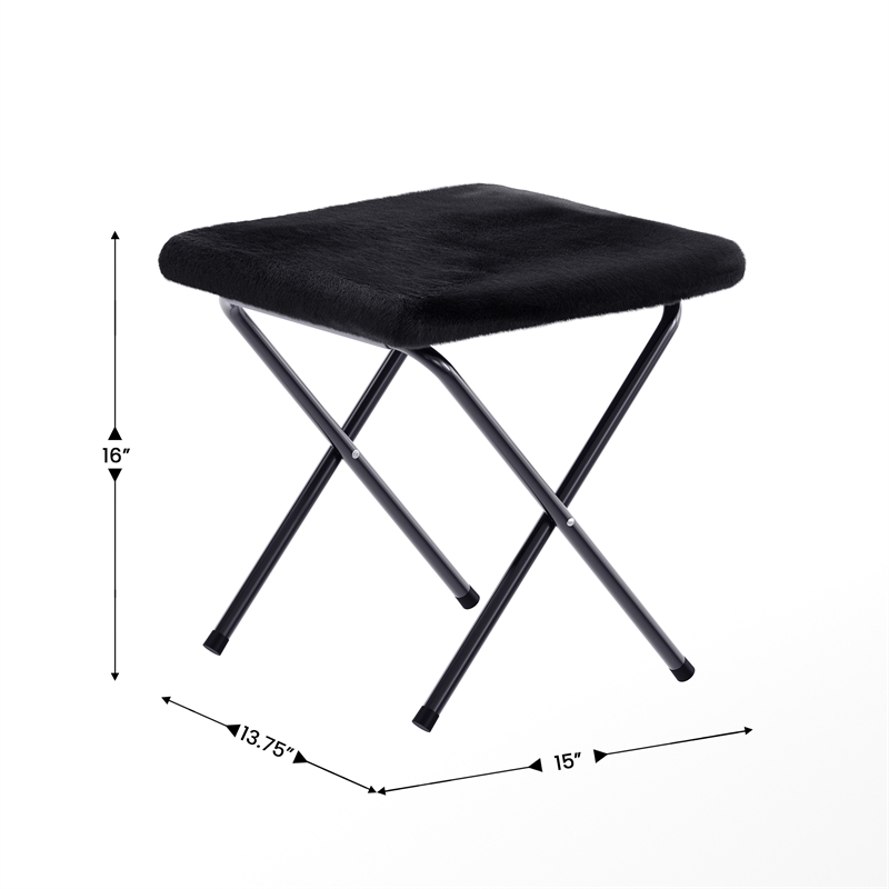 Double Folding Faux Fur Saucer Chair with 2 Ottomans - Black/Black