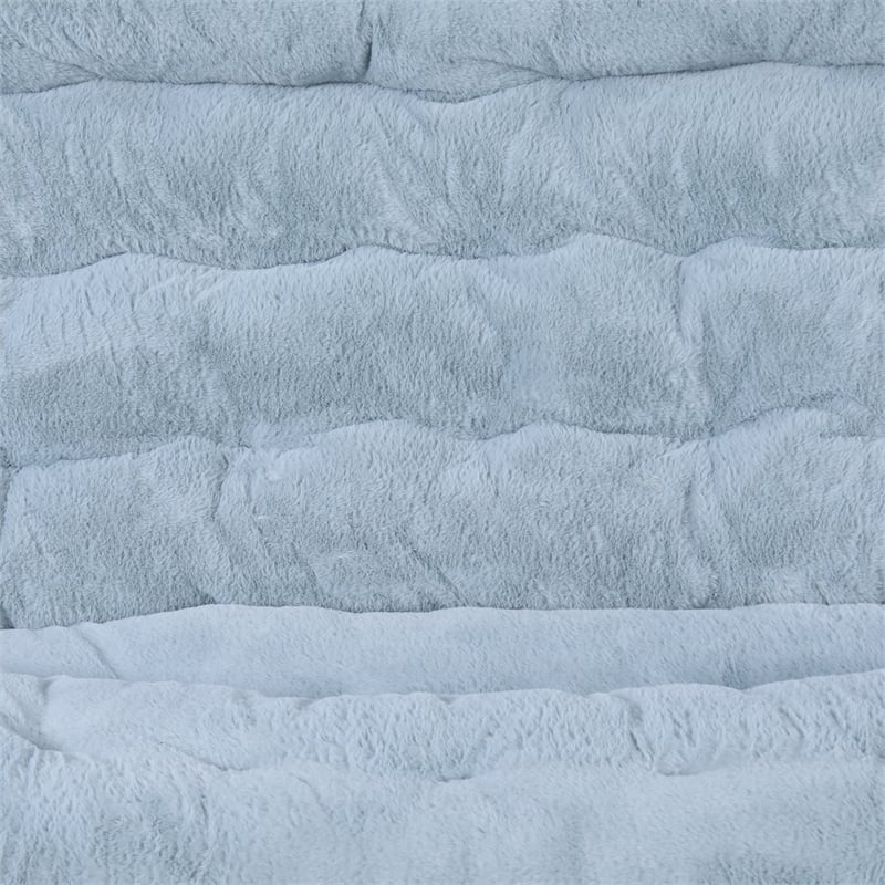 Double Folding Faux Fur Saucer Chair with 2 Ottomans - Dusty Aqua/Soft Gold