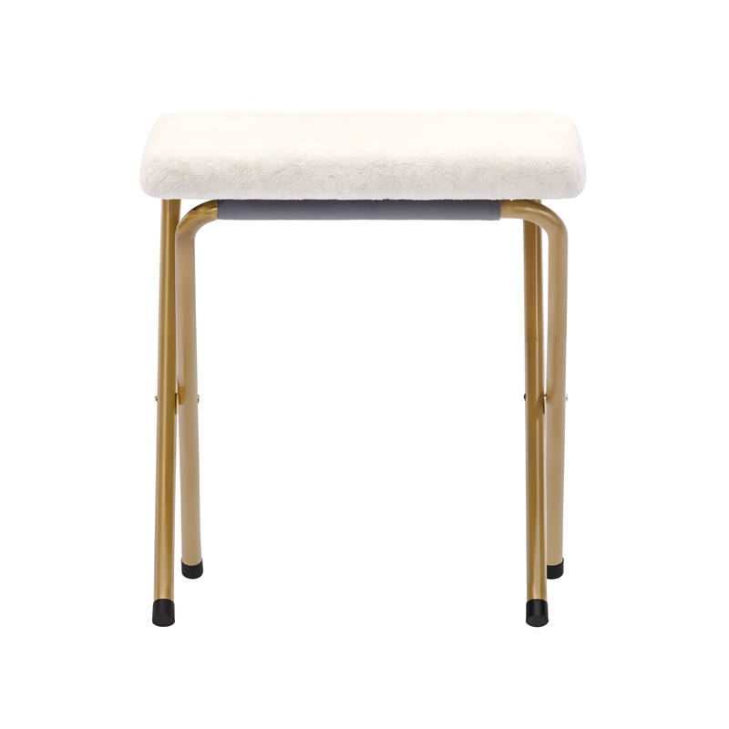 Double Folding Faux Shearling Saucer Chair with 2 Ottomans - Ivory/Soft Gold