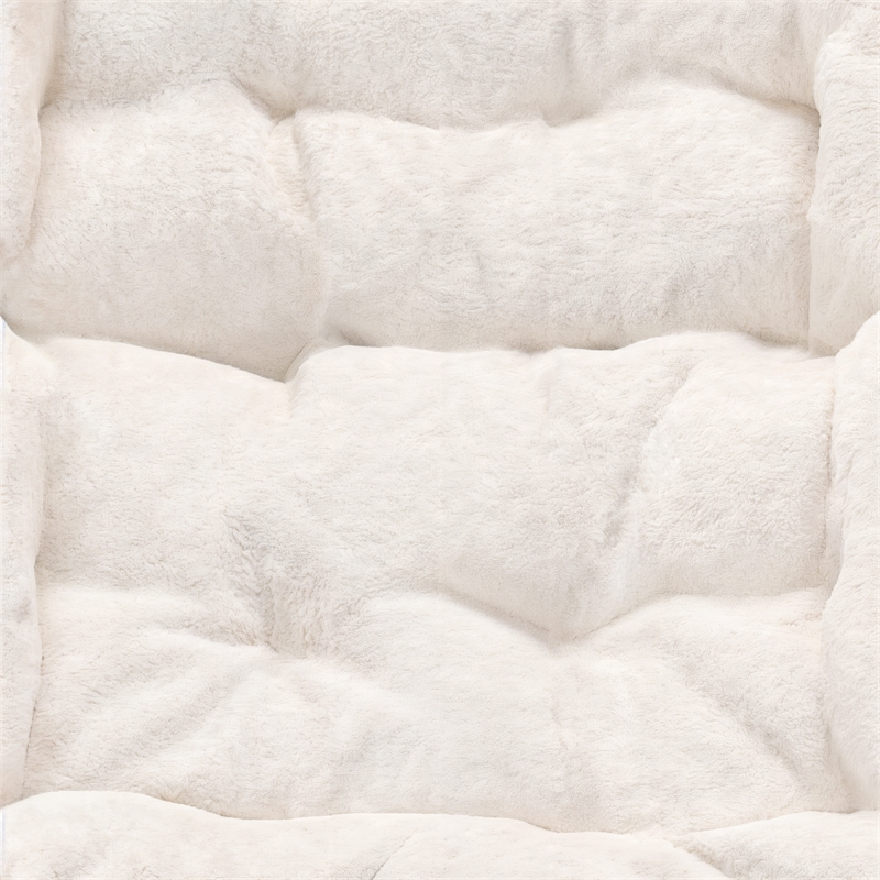 Double Folding Faux Shearling Saucer Chair with 2 Ottomans - Ivory/Soft Gold