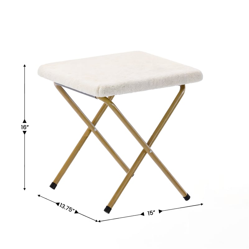 Double Folding Faux Shearling Saucer Chair with 2 Ottomans - Ivory/Soft Gold