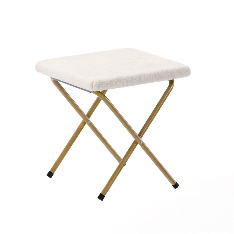 Double Folding Faux Shearling Saucer Chair with 2 Ottomans - Ivory/Soft Gold