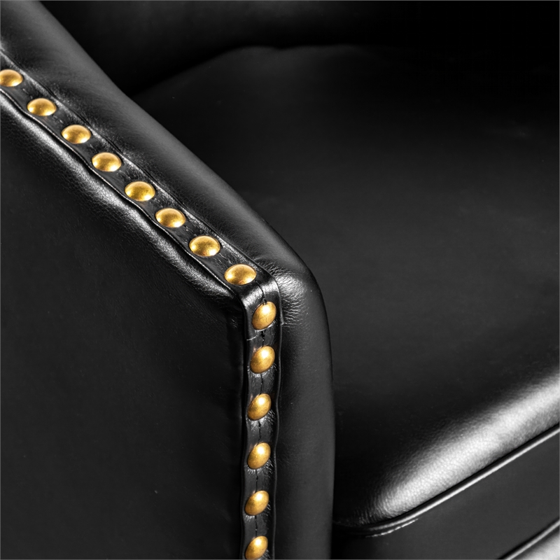 Classic Club Style Chair with 360 Swivel Base and Nail Trim - Black LeatherSoft