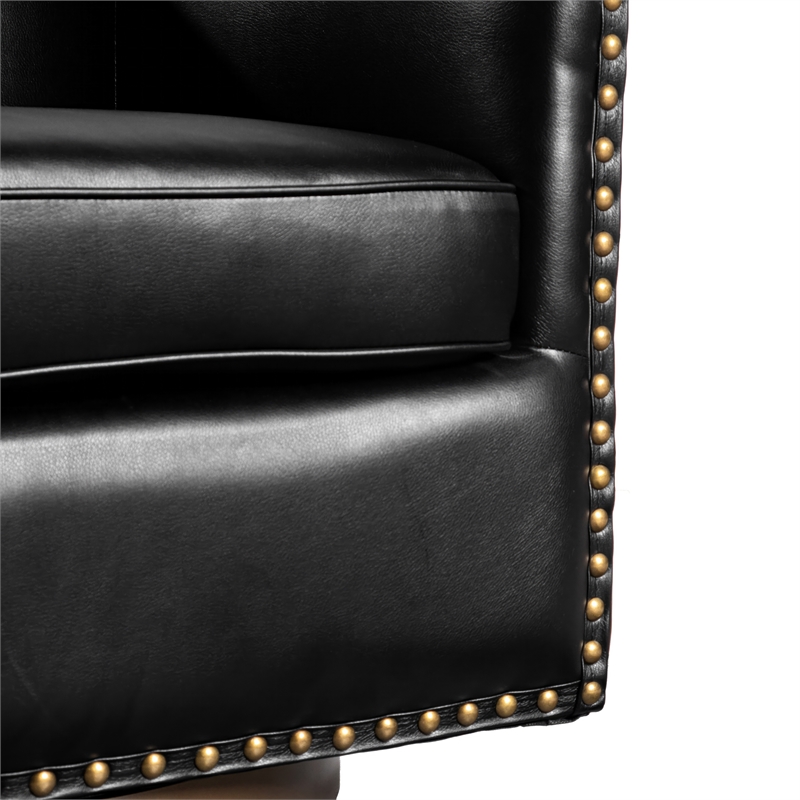 Classic Club Style Chair with 360 Swivel Base and Nail Trim - Black LeatherSoft