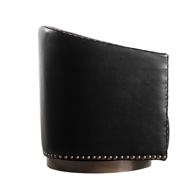 Classic Club Style Chair with 360 Swivel Base and Nail Trim - Black LeatherSoft