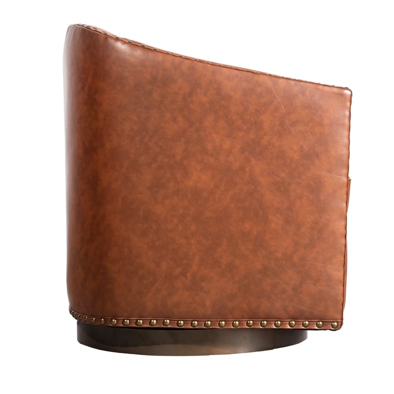 Classic Club Style Chair with 360 Swivel Base and Nail Trim - Brown LeatherSoft