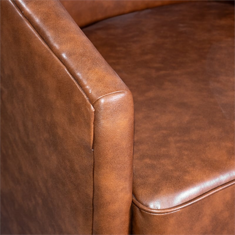 Traditional Club Style Chair with 360 Swivel Metal Base in Brown LeatherSoft