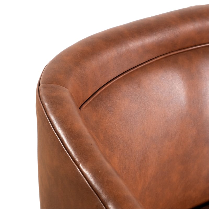 Traditional Club Style Chair with 360 Swivel Metal Base in Brown LeatherSoft
