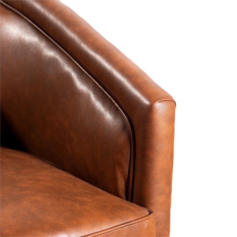 Traditional Club Style Chair with 360 Swivel Metal Base in Brown LeatherSoft